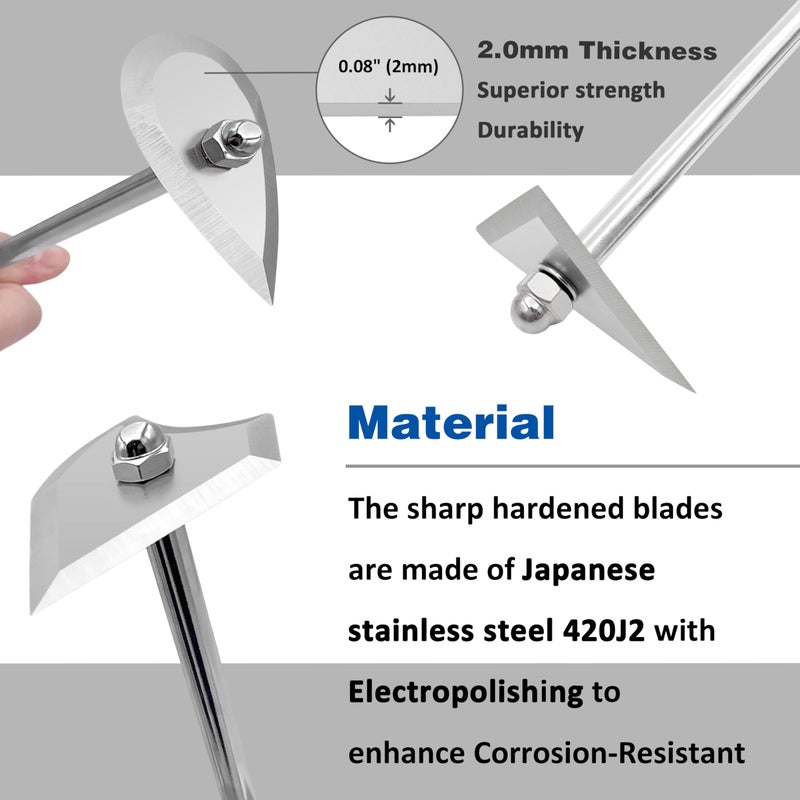 CHILI Hand Tools 3 IN 1 Stainless Steel Shave Hook Scraper Set, Wood Painting Remover, 9" Length with Replacement Blades (Triangle + Combination + Heart) for Home Improvement, Made In Taiwan - Image 2